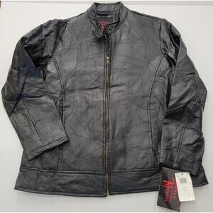 NWT Andrew Michael Women's Black Patchwork Leather Moto Jacket Size 1 XL VTG